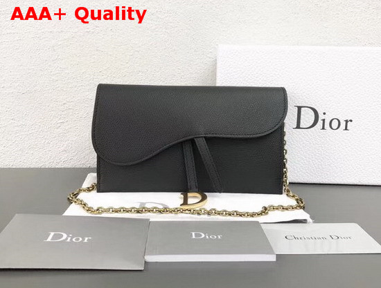 Dior Small Saddle Wallet on Chain Clutch in Black Calfskin Replica