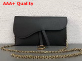 Dior Small Saddle Wallet on Chain Clutch in Black Calfskin Replica