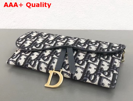 Dior Small Saddle Wallet on Chain Clutch in Blue Dior Oblique Jacquard Canvas Replica