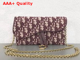 Dior Small Saddle Wallet on Chain Clutch in Burgundy Dior Oblique Jacquard Canvas Replica