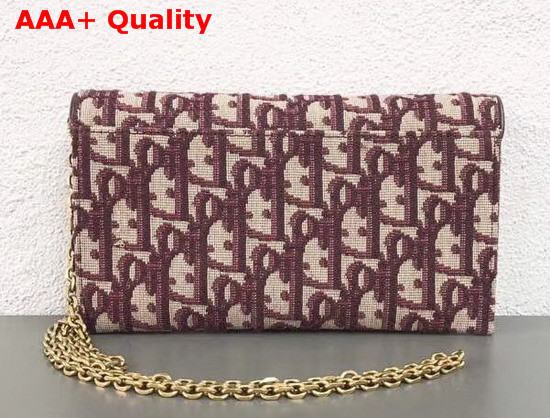 Dior Small Saddle Wallet on Chain Clutch in Burgundy Dior Oblique Jacquard Canvas Replica