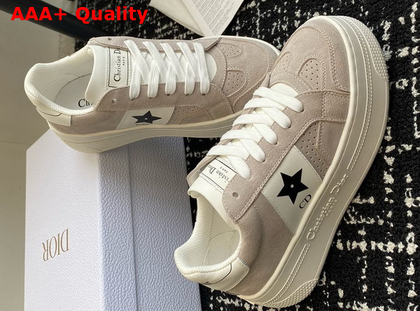 Dior Star Platform Sneaker in Light Beige Suede Calfskin with Black Printed Star Replica