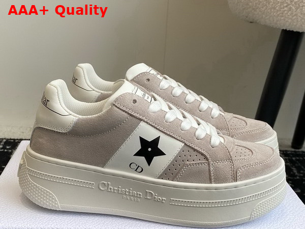 Dior Star Platform Sneaker in Light Beige Suede Calfskin with Black Printed Star Replica