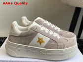 Dior Star Platform Sneaker in Light Beige Suede Calfskin with Gold Printed Star Replica