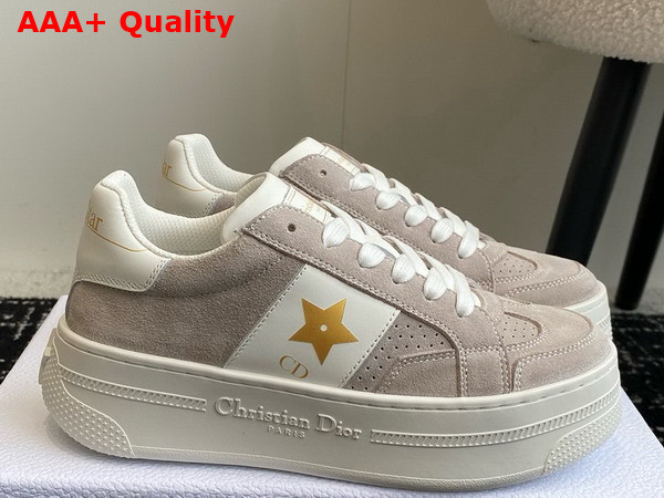 Dior Star Platform Sneaker in Light Beige Suede Calfskin with Gold Printed Star Replica