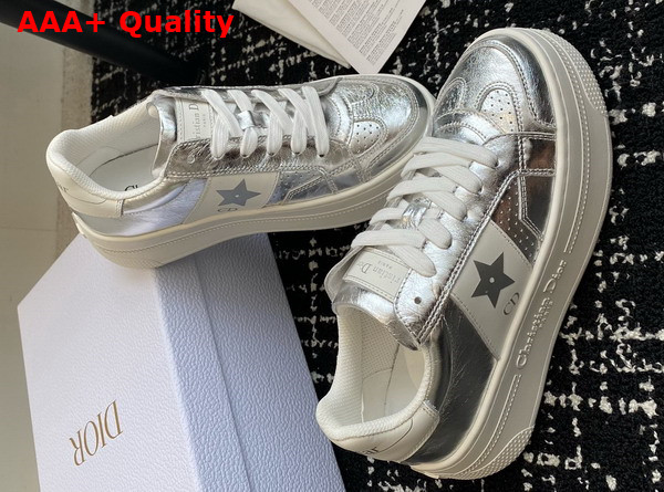 Dior Star Platform Sneaker in Silver Calfskin Replica