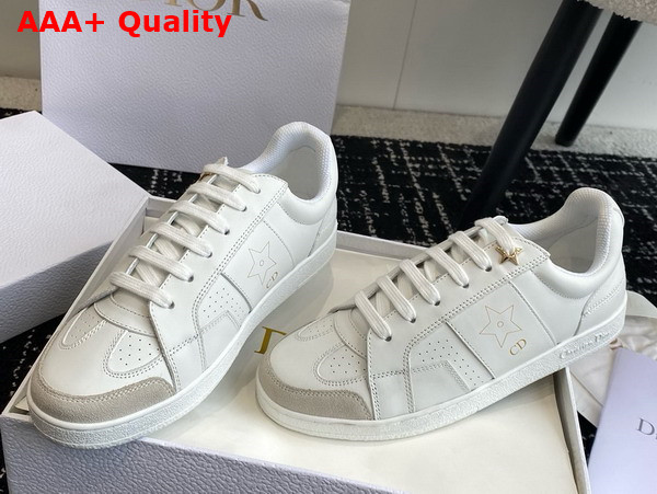 Dior Star Sneaker White Calfskin and Suede Gold Finish Metal Star Replica