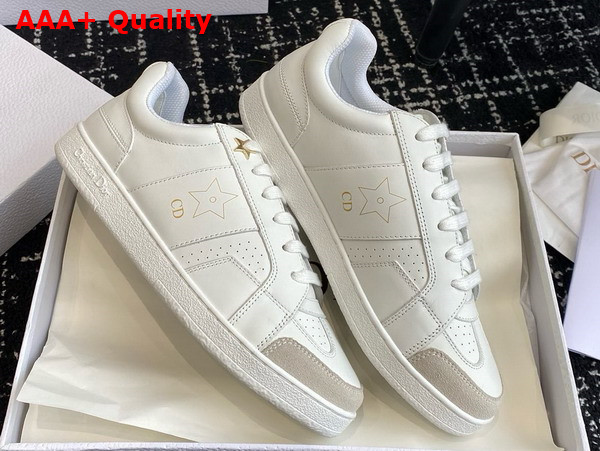 Dior Star Sneaker White Calfskin and Suede Gold Finish Metal Star Replica