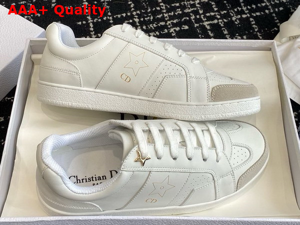 Dior Star Sneaker White Calfskin and Suede Gold Finish Metal Star Replica