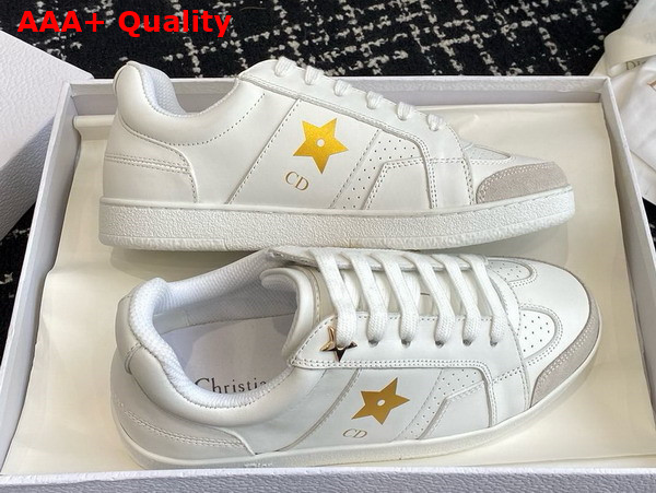 Dior Star Sneaker in White Calfskin and Suede with Gold Finish Metal Star Replica