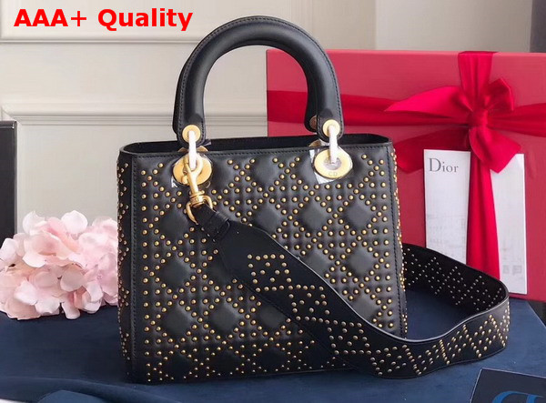 Dior Supple Lady Dior Bag in Studded Black Calfskin Replica