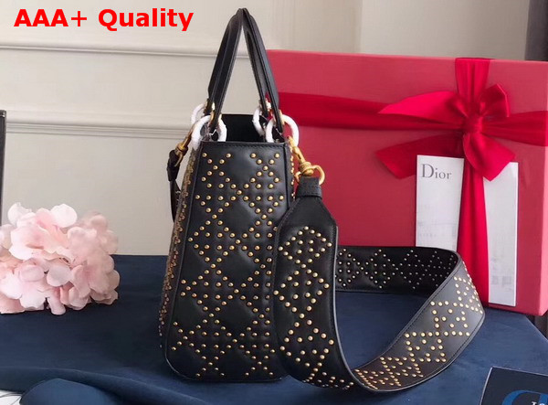 Dior Supple Lady Dior Bag in Studded Black Calfskin Replica