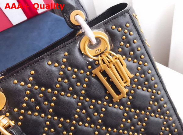 Dior Supple Lady Dior Bag in Studded Black Calfskin Replica