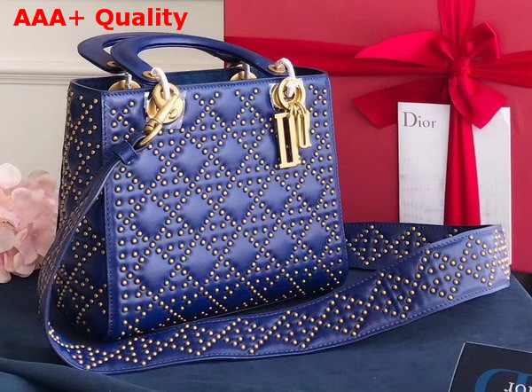 Dior Supple Lady Dior Bag in Studded Blue Calfskin Replica