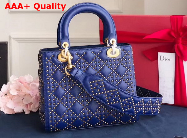 Dior Supple Lady Dior Bag in Studded Blue Calfskin Replica