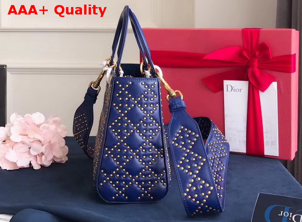 Dior Supple Lady Dior Bag in Studded Blue Calfskin Replica