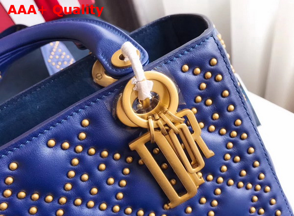 Dior Supple Lady Dior Bag in Studded Blue Calfskin Replica