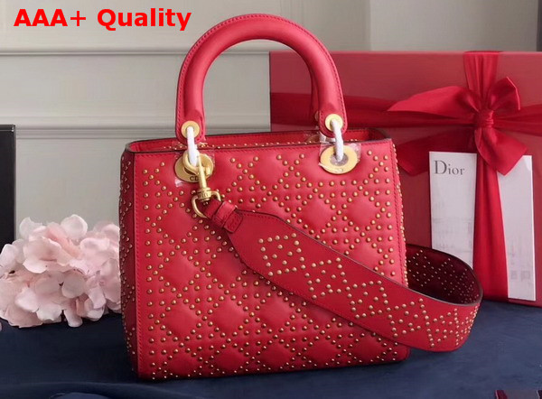 Dior Supple Lady Dior Bag in Studded Red Calfskin Replica