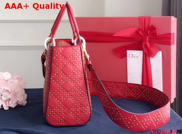 Dior Supple Lady Dior Bag in Studded Red Calfskin Replica