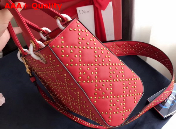 Dior Supple Lady Dior Bag in Studded Red Calfskin Replica