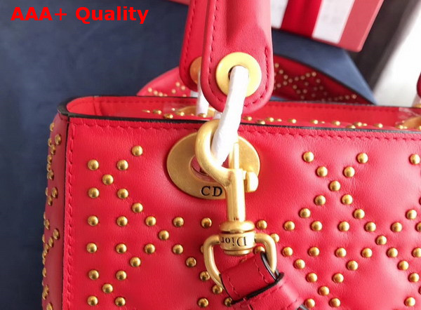 Dior Supple Lady Dior Bag in Studded Red Calfskin Replica