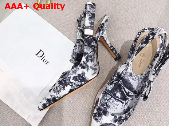 Dior Sweet D High Heeled Shoe in Toile De Jouy Canvas Off White and Black Replica