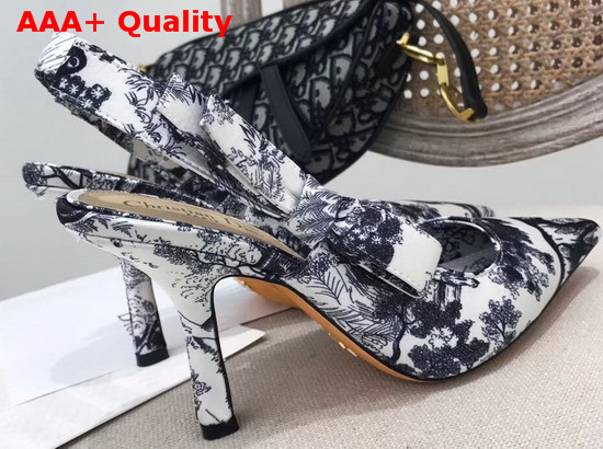 Dior Sweet D High Heeled Shoe in Toile De Jouy Canvas Off White and Black Replica