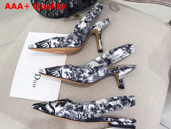 Dior Sweet D High Heeled Shoe in Toile De Jouy Canvas Off White and Black Replica