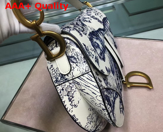 Dior Toile De Jouy Saddle Bag in White Calfskin Replica