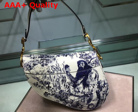 Dior Toile De Jouy Saddle Bag in White Calfskin Replica