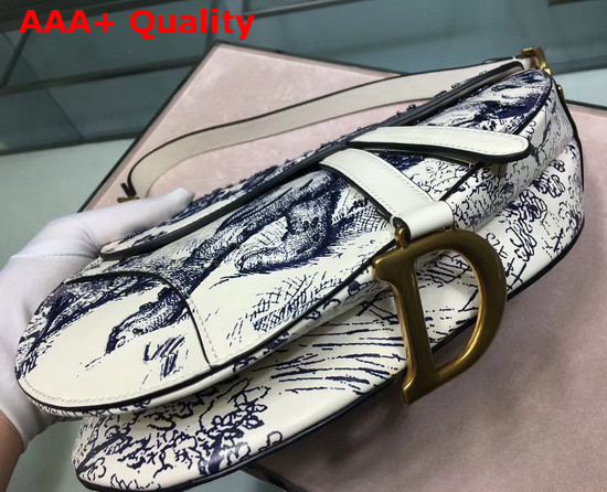 Dior Toile De Jouy Saddle Bag in White Calfskin Replica