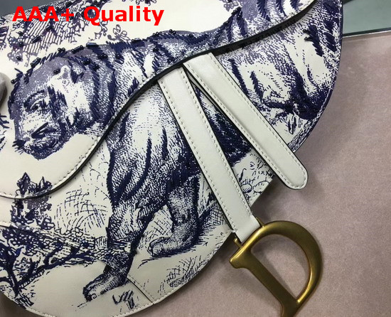 Dior Toile De Jouy Saddle Bag in White Calfskin Replica