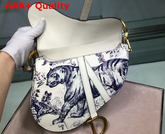 Dior Toile De Jouy Saddle Bag in White Calfskin Replica