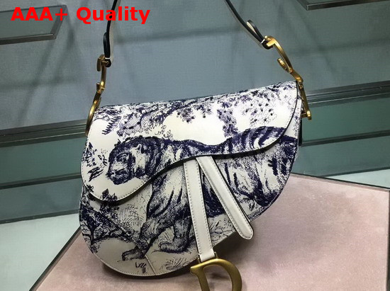 Dior Toile De Jouy Saddle Bag in White Calfskin Replica