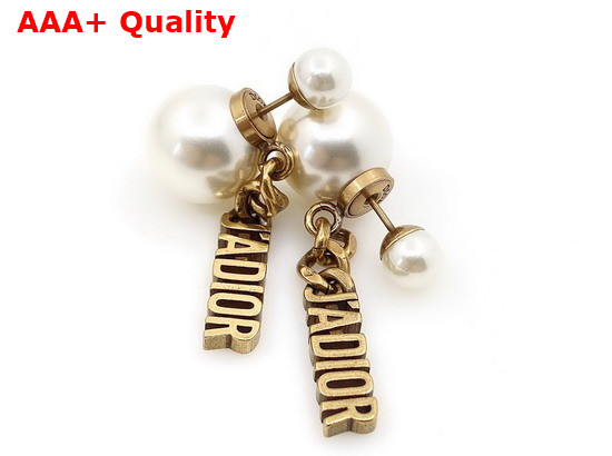 Dior Tribales Earrings Antique Gold Finish Metal and White Resin Pearls Replica