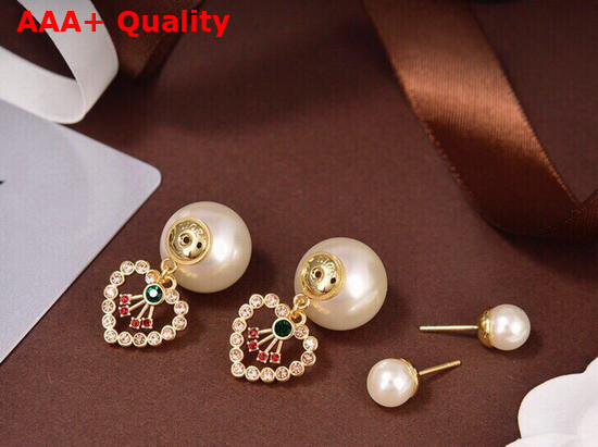 Dior Tribales Earrings Gold Finish Metal White Resin Pearls and Multicolor Crystals E1504TRICY Replica