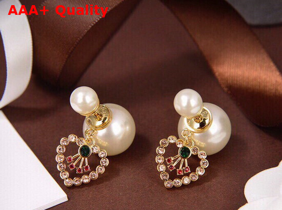 Dior Tribales Earrings Gold Finish Metal White Resin Pearls and Multicolor Crystals E1504TRICY Replica