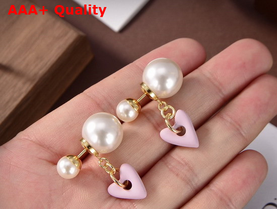 Dior Tribales Earrings Gold Finish Metal and White Resin Pearls with Pink Glass Replica