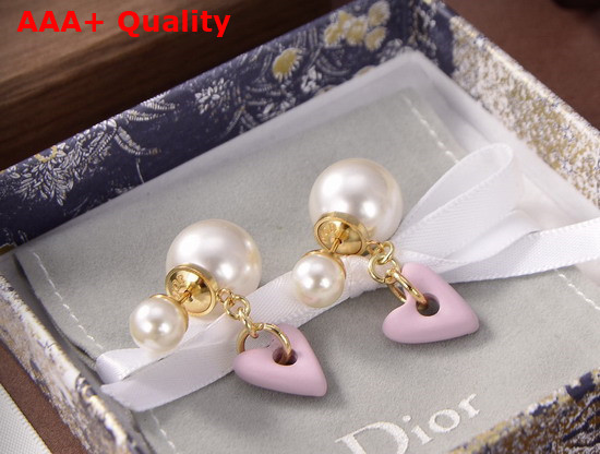 Dior Tribales Earrings Gold Finish Metal and White Resin Pearls with Pink Glass Replica