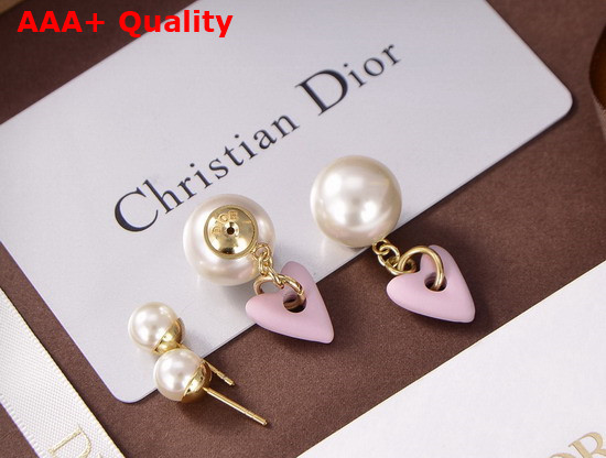 Dior Tribales Earrings Gold Finish Metal and White Resin Pearls with Pink Glass Replica