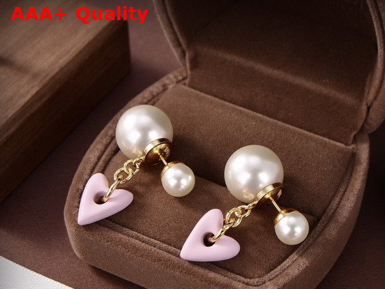 Dior Tribales Earrings Gold Finish Metal and White Resin Pearls with Pink Glass Replica