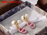 Dior Tribales Earrings Gold Finish Metal and White Resin Pearls with Pink Lacquer Replica