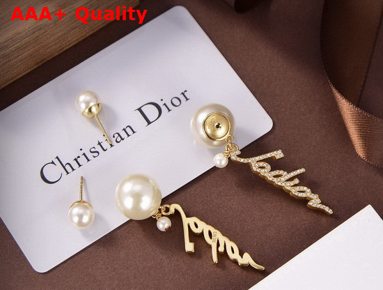 Dior Tribales Earrings Gold Finish Metal and White Resin Pearls with White Crystals Replica