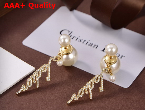 Dior Tribales Earrings Gold Finish Metal and White Resin Pearls with White Crystals Replica