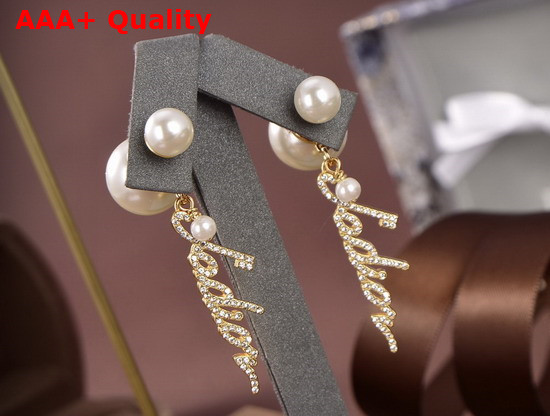 Dior Tribales Earrings Gold Finish Metal and White Resin Pearls with White Crystals Replica