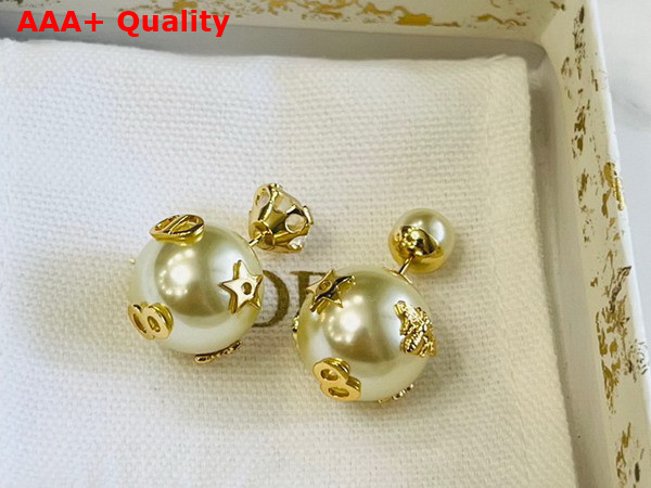 Dior Tribales Earrings Gold Finish Metal with White Resin Pearls and a Silver Tone Srystal Replica