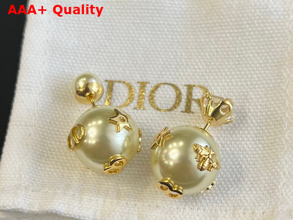 Dior Tribales Earrings Gold Finish Metal with White Resin Pearls and a Silver Tone Srystal Replica