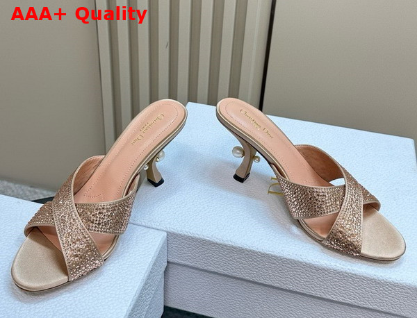 Dior Tribales Heeled Slide Beige Suede Calfskin and Gold Tone Strass Replica