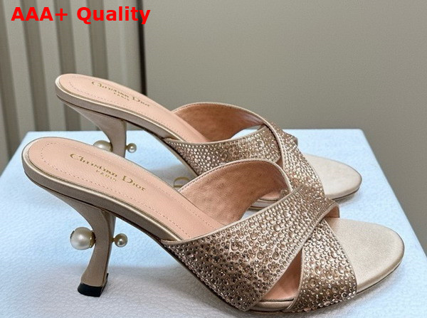 Dior Tribales Heeled Slide Beige Suede Calfskin and Gold Tone Strass Replica