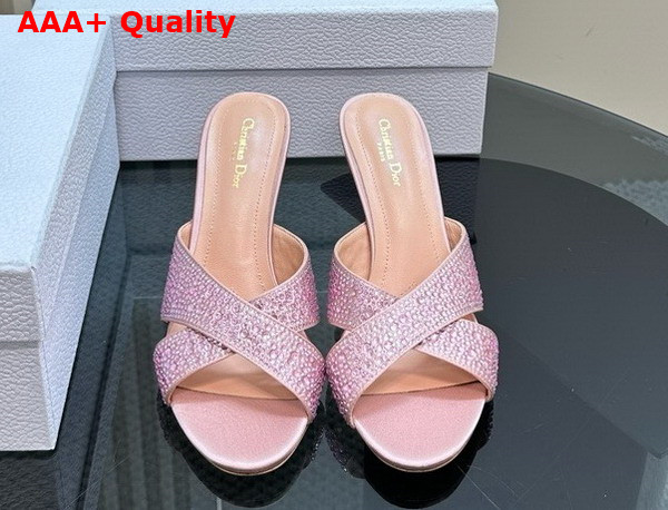 Dior Tribales Heeled Slide Beige Suede Calfskin and Pink Strass Replica